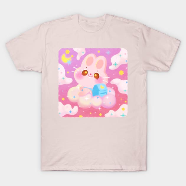 Bunny fly to the moon 🌙 T-Shirt by pinkginkgo